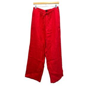 J.Crew Women's Poppy Red Linen Pants Sz MTall Drawstring Pockets Straight Leg